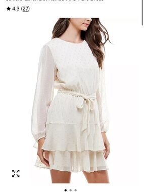 City Studio Cream Tiered Long-Sleeve Dress with Waist Tie